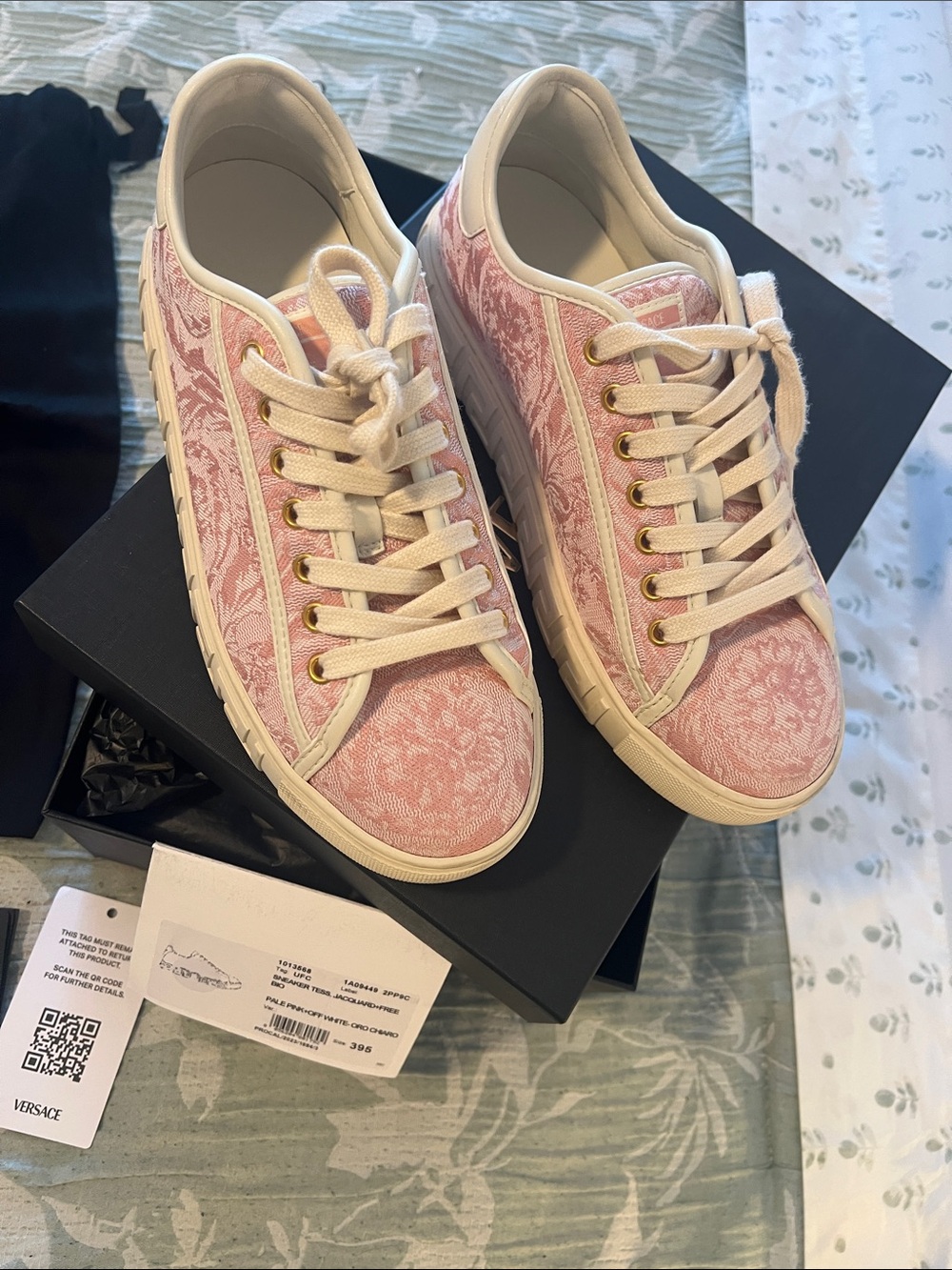 Versace Pink Floral Jacquard Low-Top Sneakers